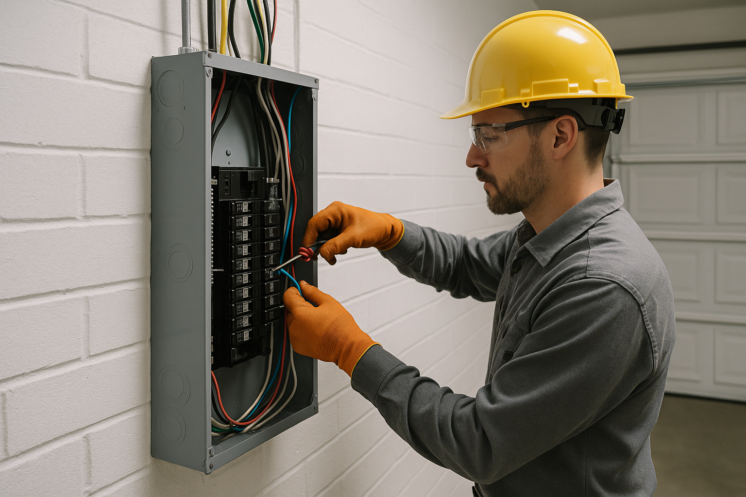 Licensed electrician performing breaker panel replacement in Southwest Florida home