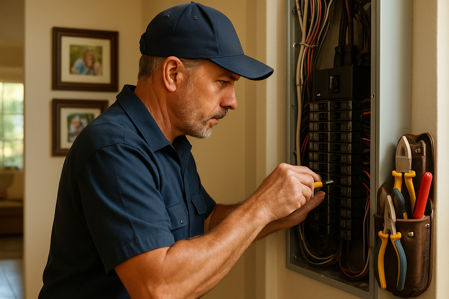 Caliber Electric licensed electrician performing residential electrical service in Southwest Florida home