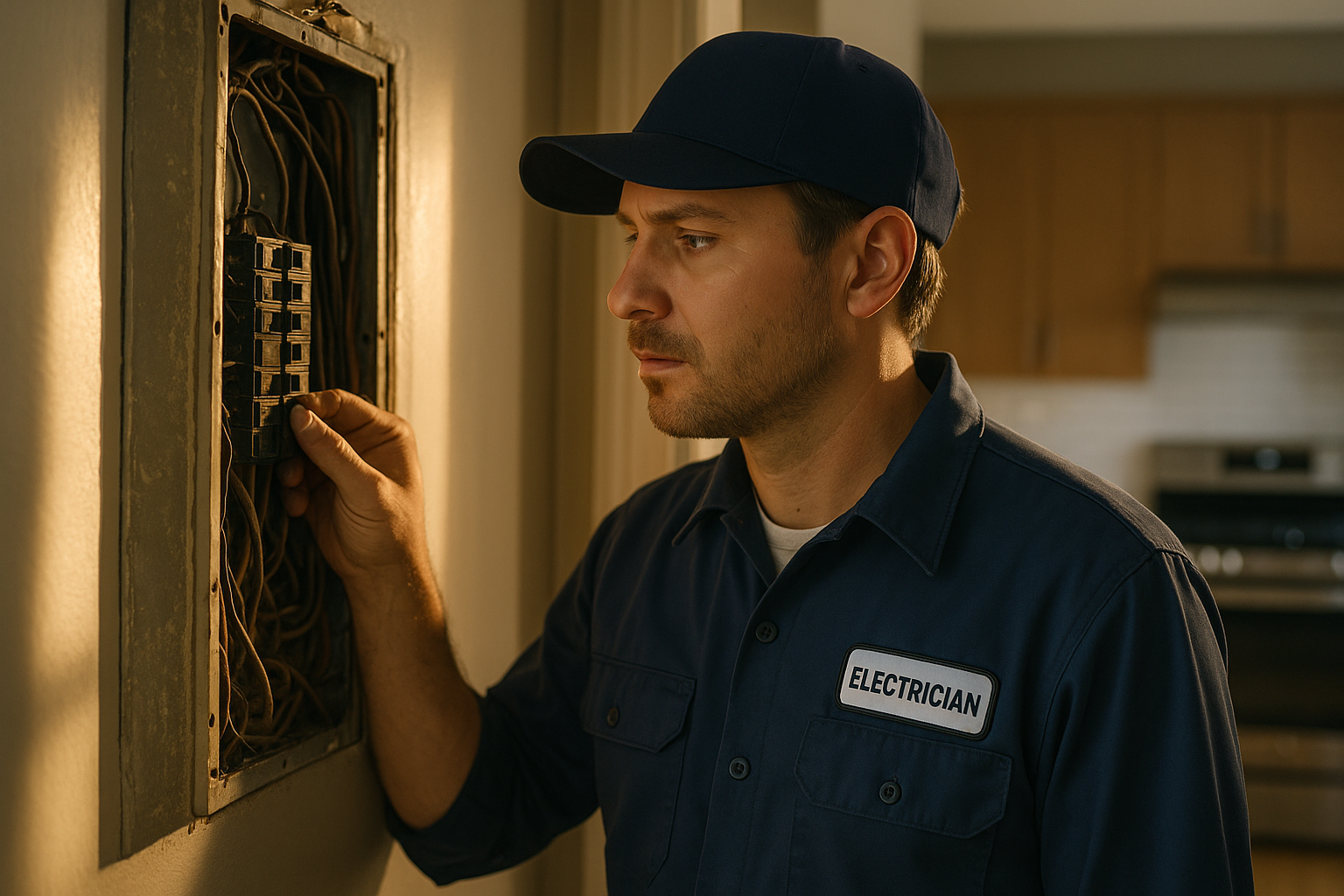 Electrician inspecting outdated electrical wiring that can cause home safety problems